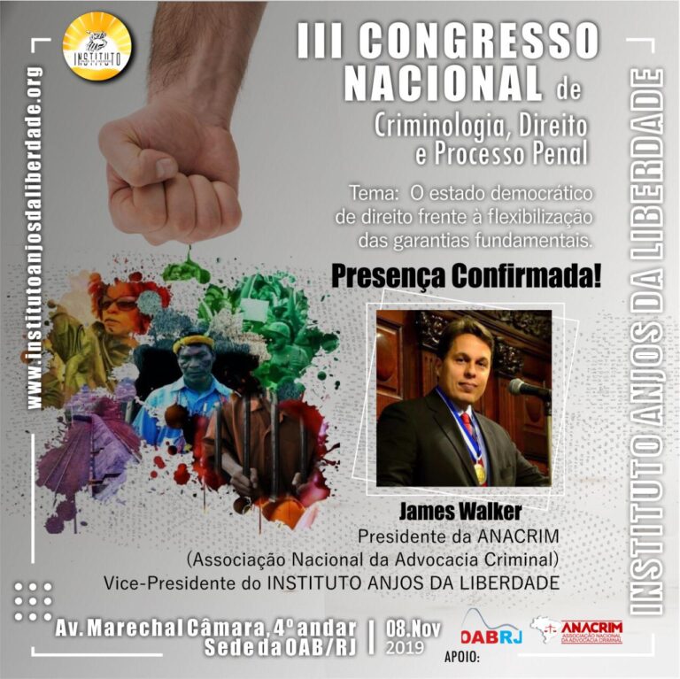 III Congresso Nacional de Criminologia, Direito e Processo Penal tem James Walker como Palestrante