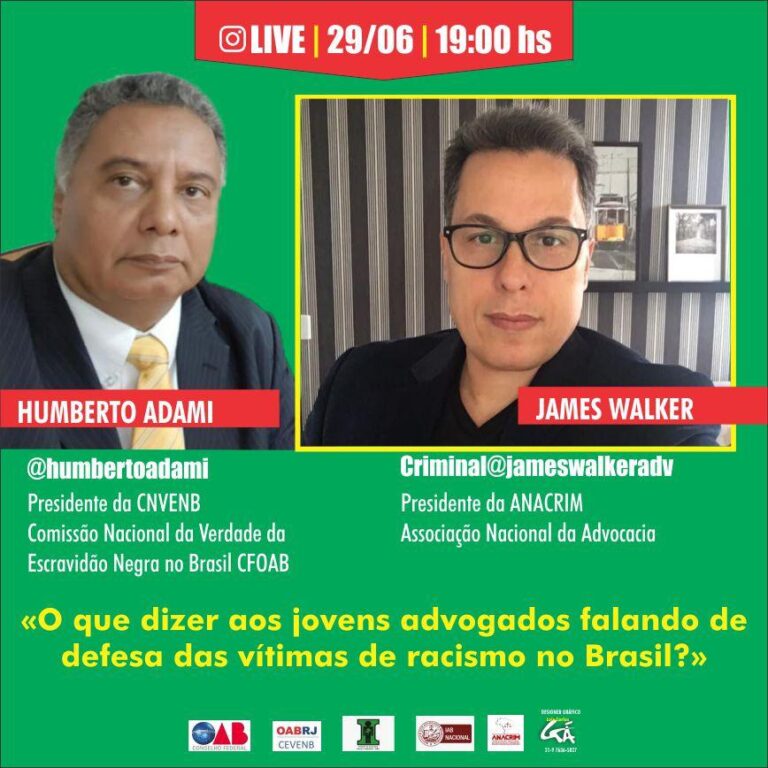 Presidente da ANACRIM fará Live sobre Aspectos Sociais e Criminais do Racismo no Brasil