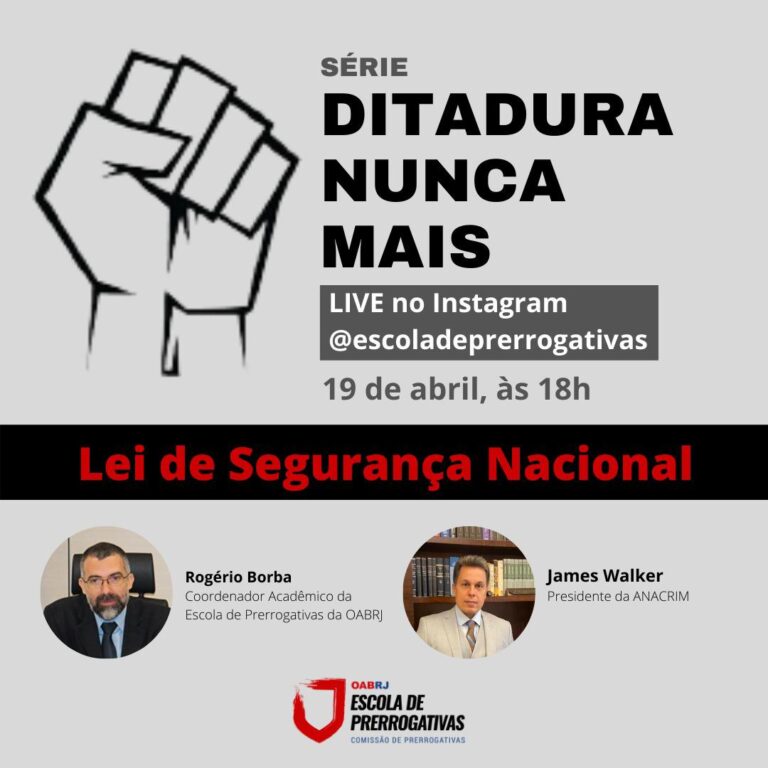 CRIMINALISTA JAMES WALKER FARÁ LIVE A CONVITE DA ESCOLA DE PRERROGATIVAS DA OAB-RJ