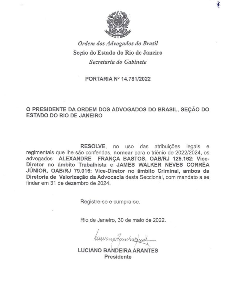 CRIMINALISTA JAMES WALKER ASSUME VICE-DIRETORIA NA OAB-RJ