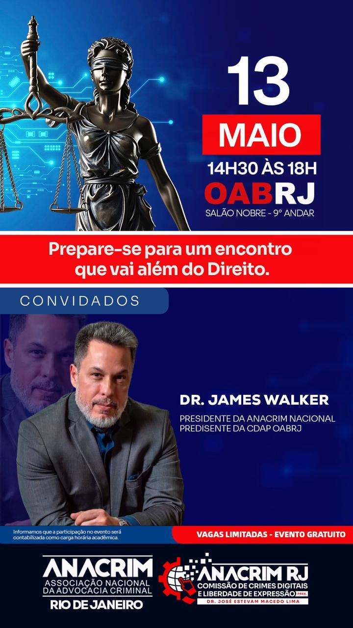 CRIMINALISTA JAMES WALKER SERÁ PALESTRANTE DE IMPORTANTE EVENTO SOBRE RESPONSABILIDADE NA INTERNET